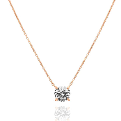 PAVOI 14K Gold Plated Crystal Solitaire 1.5 Carat (7.3mm) CZ Dainty Choker Necklace | Gold Necklaces for Women Rose Gold 18K Gold Vermeil