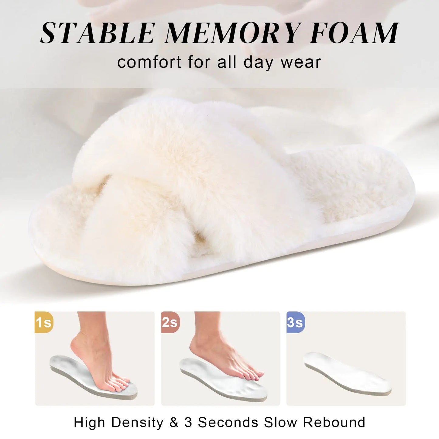 Parlovable Women's Cross Band Slippers Fuzzy Soft House Slippers Plush Furry Warm Cozy Open Toe Fluffy Home Shoes Comfy Indoor Outdoor Slip On Breathable 7-8 Off-white