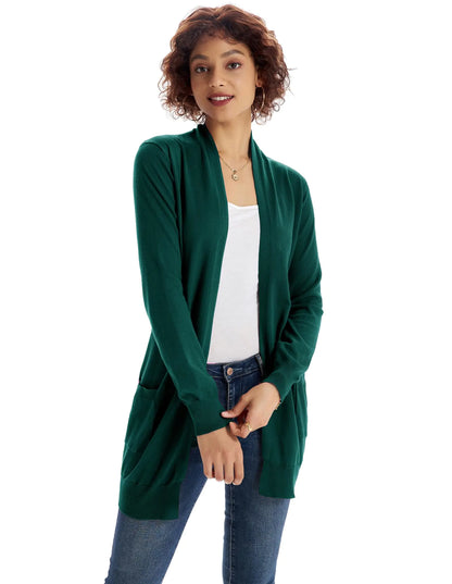 GRACE KARIN Women Lightweight Cardigan Sweaters with Pocket Long Sleeve Shrugs Dark Blue Green XX-Large