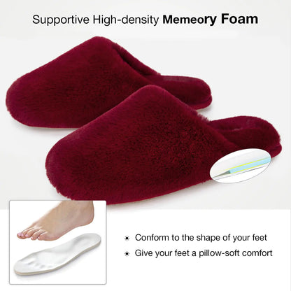 Snug Leaves Women's Fuzzy Scuff Slippers Soft Comfy Memory Foam Non-slip Indoor House Shoes 7-8 Wine Red