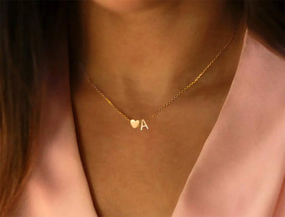 Glimmerst Initial Heart Necklace,18K Gold Plated Stainless Steel Tiny Heart Letter Necklace Personalized Monogram Name Necklace for Women R