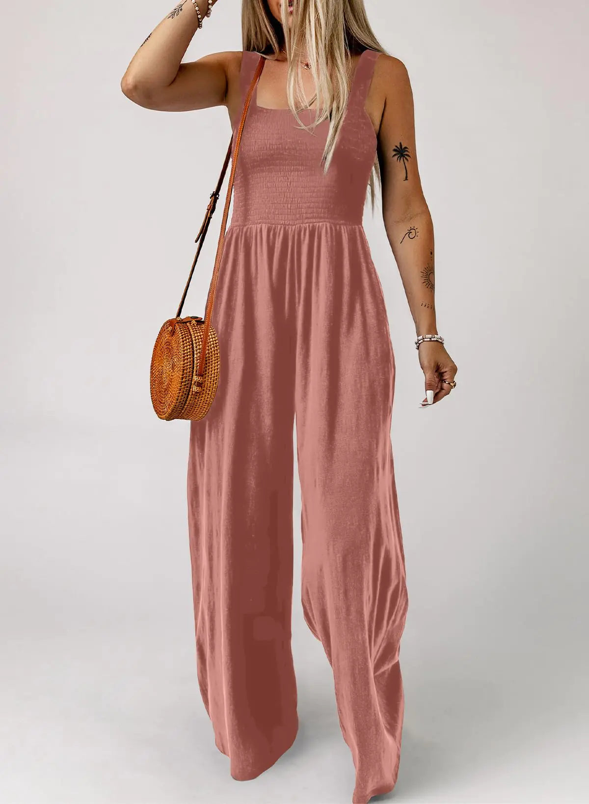 Dokotoo Women's Casual Loose Overalls Jumpsuits One Piece Sleeveless Wide Leg Long Pant Rompers With Pockets X-Small Rose Pink