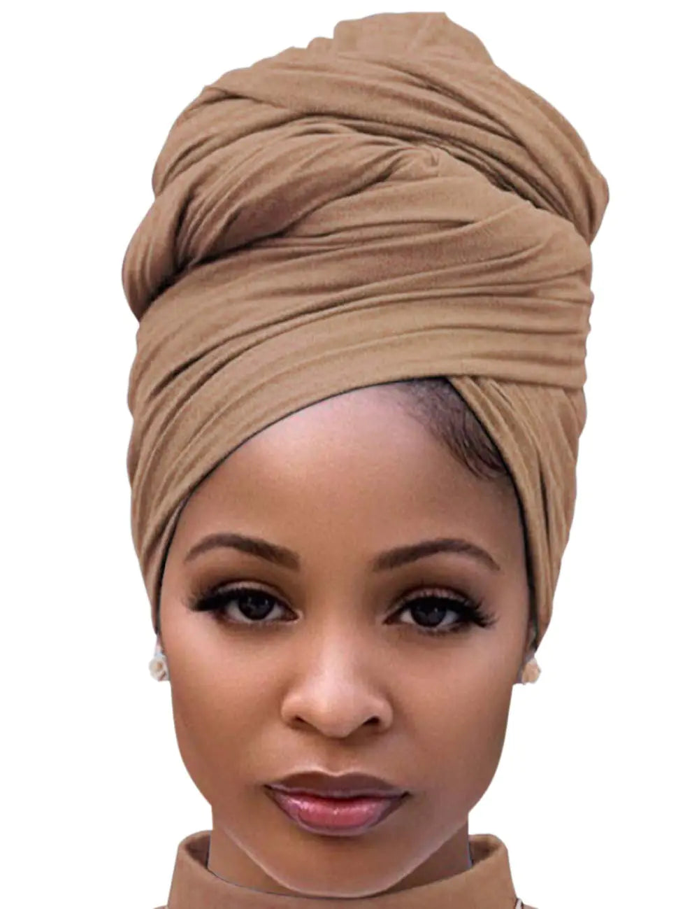 Harewom Head Scarves Wrap Turban for Black Women Long Lightweight Fashion Solid Color Hijab Jersey Headband for Braids Camel 1pcs -Camel