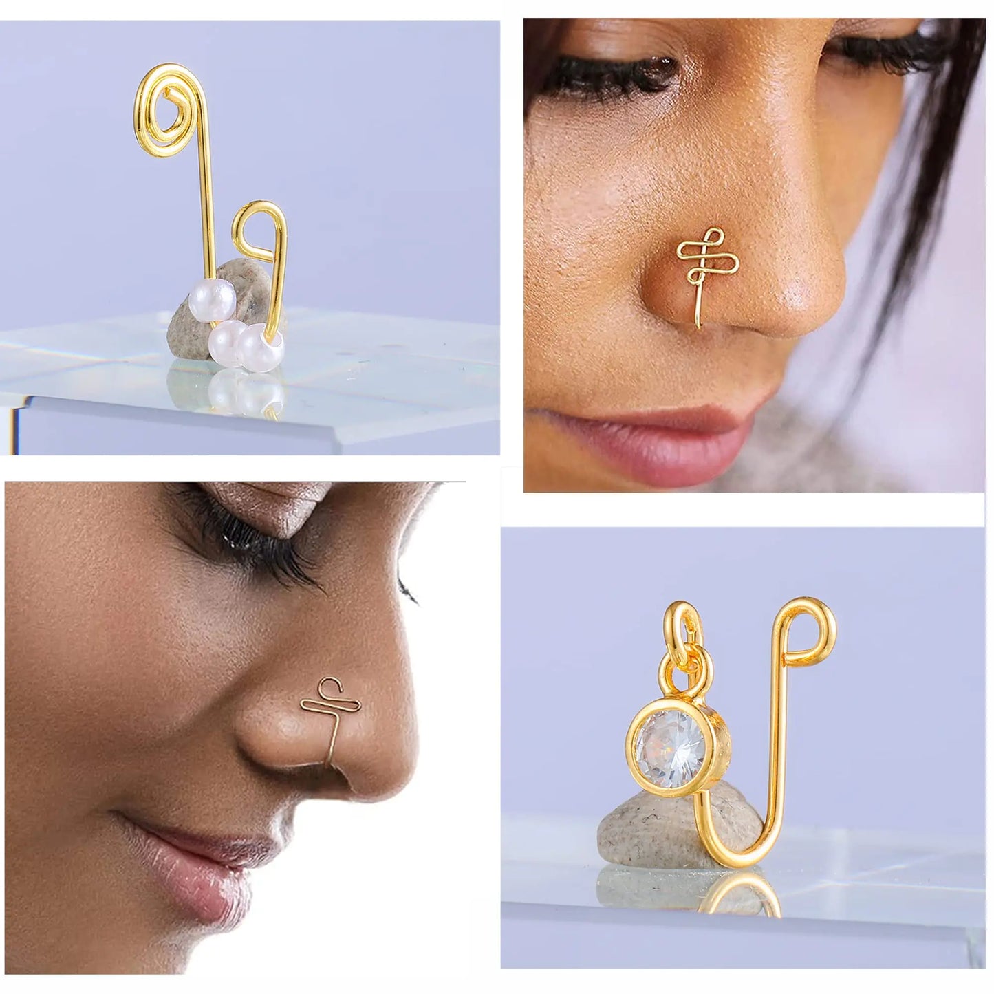 Fake Nose Ring Hoop Fake Septum Fake Nose Ring Stud Faux Fake Nose Ring Piercing Nose Cuffs for Non Pierced Nose Magnetic Nose Ring Jewelry for Women Men 20 Pcs-Gold