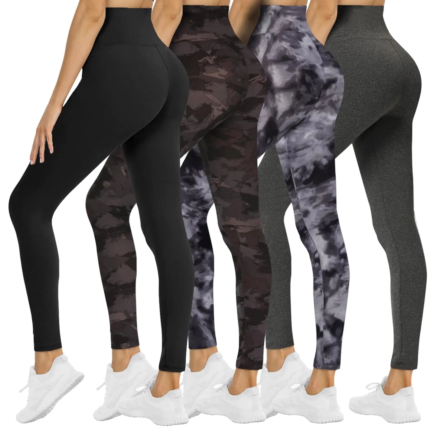 NexiEpoch 4 Pack Leggings for Women - High Waisted Tummy Control Soft Black Capri Yoga Pants with Pockets for Workout A-No Pockets XX-Large Black/Black Camo/Black Tie Dye/Dark Grey-heather,4 Packs