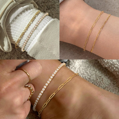 14K Gold/Sterling Silver Plated Anklet Bracelets for Women Waterproof Plus Size Cuban Link Chain Ankle Bracelet for Large Ankle 9-12inch Style-03 (Women Average Size)