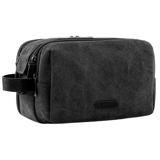 BAGSMART Toiletry Bag for Men, Canvas Travel Toiletry Organizer Dopp Kit Water-resistant Shaving Bag for Toiletries Accessories,Black-Medium Black Medium