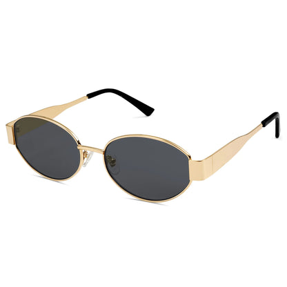 SOJOS Retro Oval Sunglasses for Women Men Trendy Sun Glasses Classic Shades UV400 Protection SJ1217 Gold/Grey