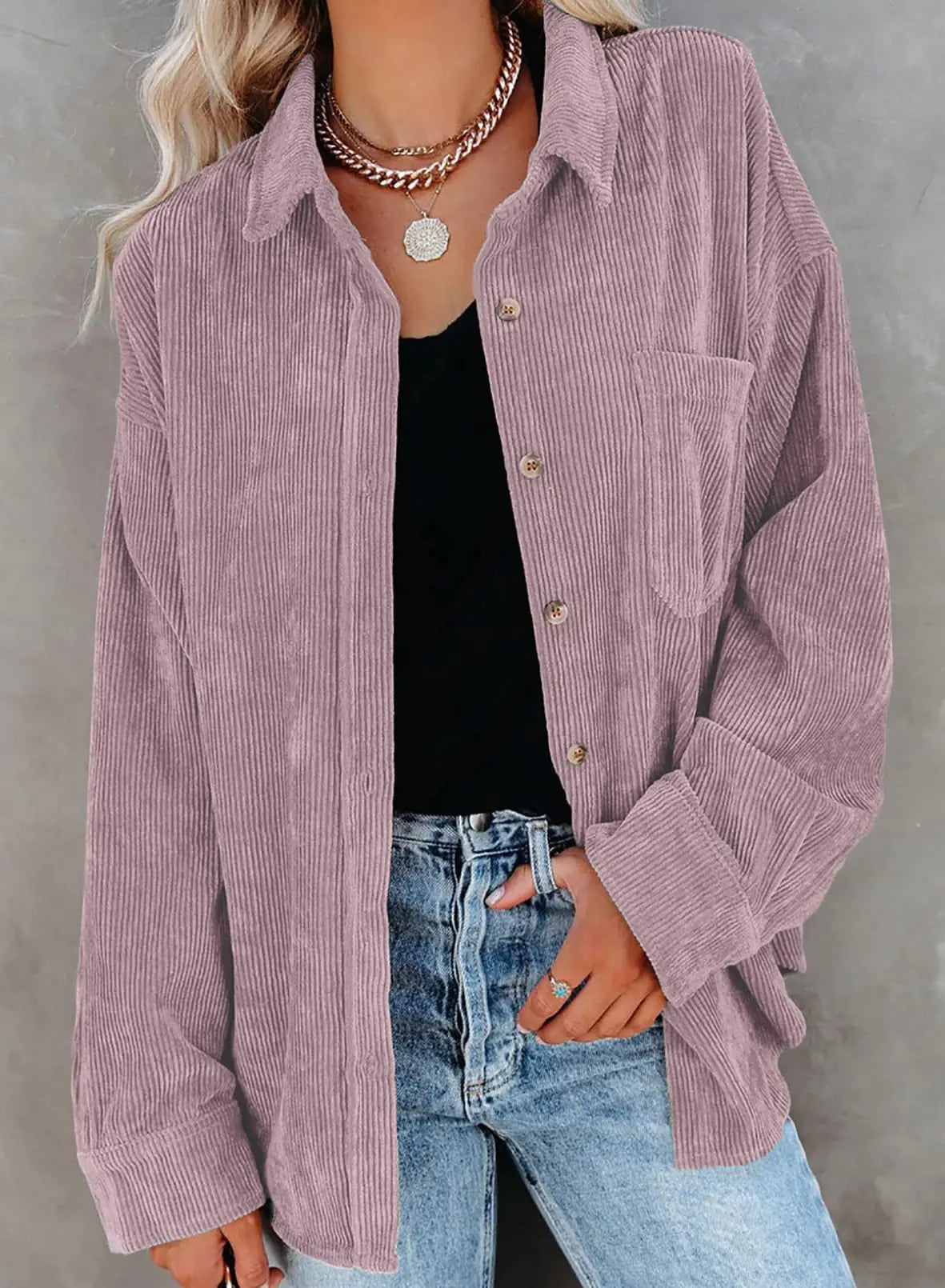 Astylish Women Corduroy Shirts Casual Long Sleeve Button Down Blouses Top Small U Light Purple