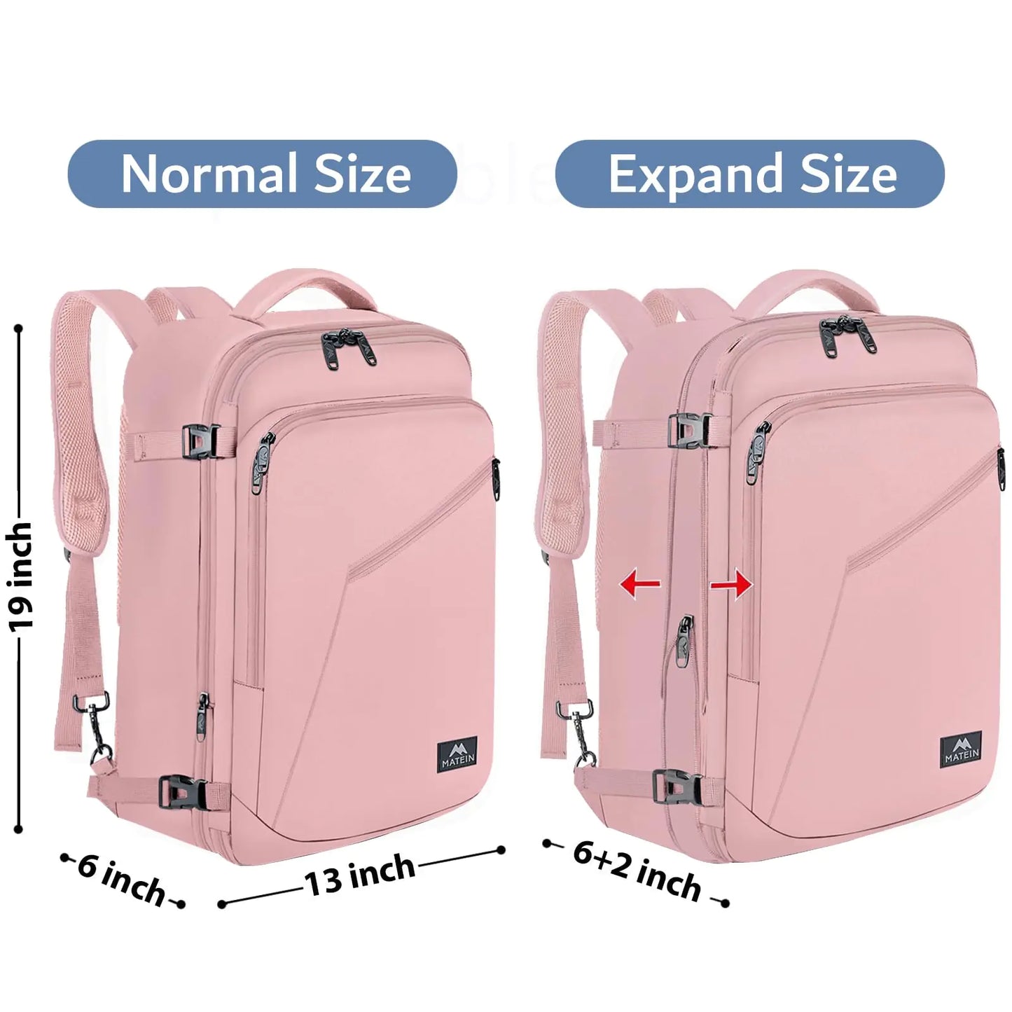 MATEIN Pink Travel Backpack for Women, Large Backpack Airline Approved, Expandable Carry on Backpacks, 35L Convertible Suitcase, Weekender Back Pack for Hiking Sport Gym, Gift for Traveler X-Large