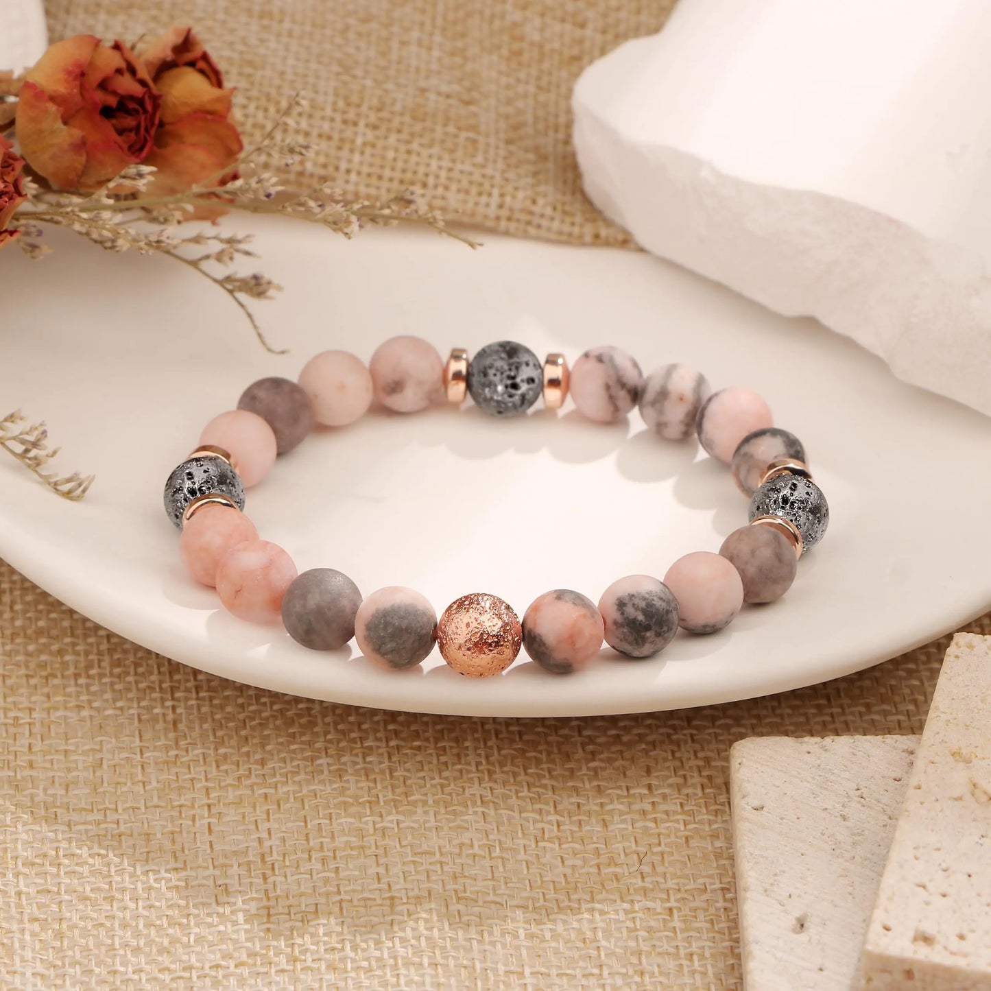 Yiyang 13th 16th 18th 21st 25th 30th 35th 40th 45th 50th 60th 65th 70th 75th 80th Birthday Gifts for Women, Natural Stone Bracelet Birthday Gifts for Women Mom Daughter Grandma Sister Coworker A.16th Birthday-Lava Rock&Pink Zebra Jasper