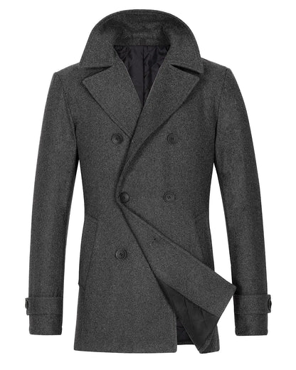 Lisskolo Mens Double Breasted Wool Blend Pea Coat Heavyweight Winter Warm Wool Trench Coat Peacoat Grey XL