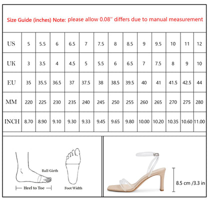 Modatope Womens Sandals Square Open Toe Chunky High Heels Strappy Ankle Strap Sandals Comfort Dress Party Shoes 9 Clear