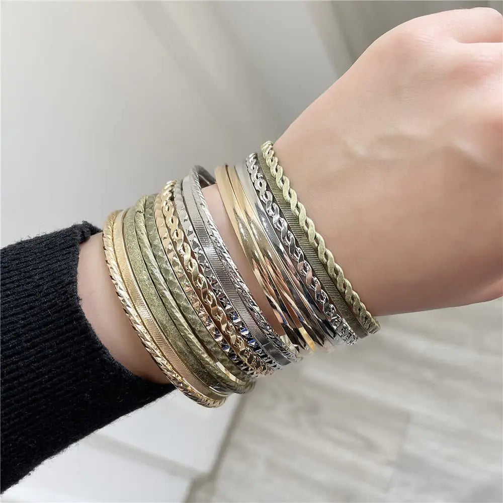 16Pcs Gold Bangle Bracelets for Women - Multi Layer Stackable Textured Bracelets Boho Jewelrys Set. B set 16pc multi