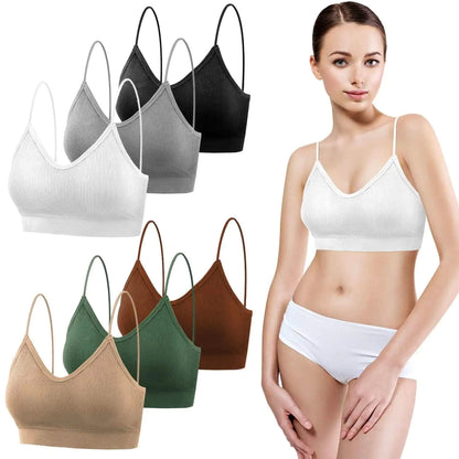 selizo Padded Bralettes for Women, 6 Pcs Sports Bras for Women Pack, V Neck Cami Bando Bra for Women Girls Large-X-Large Black, White, Green, Gray, Beige, Caramel