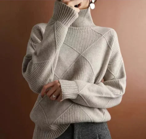 Women's Turtleneck Rhombus Sweater