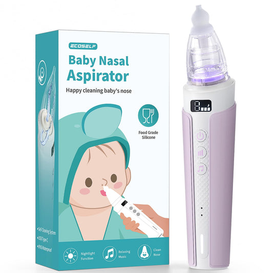 Nasal Aspirator for Baby ECOSELF Self-Cleaning Electric Babies Nose Sucker Automatic 5L Flow Nose Aspirator with IPX6 Waterproof 3 Suction Levels Pause Music & 8 Lights Infant Booger Sucker