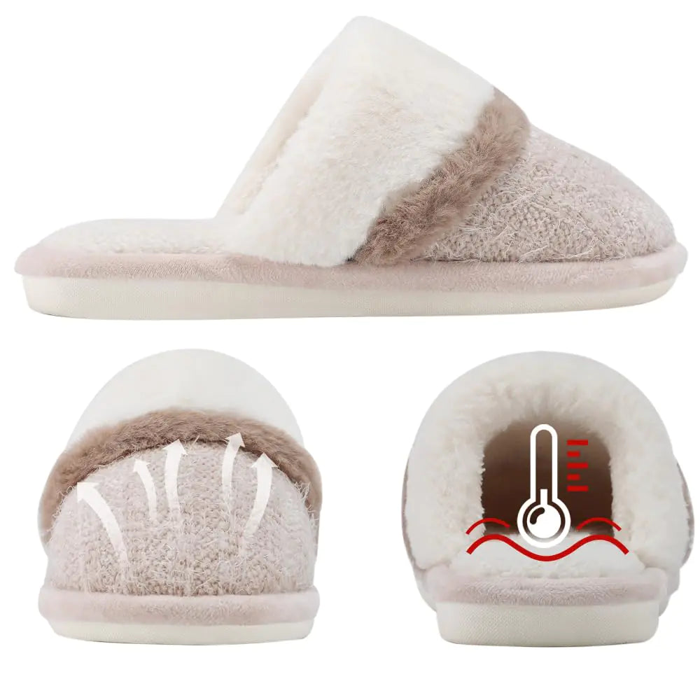 Cozy Slippers for Women Indoor and Outdoor Fuzzy House Shoes with Memory Foam Anti-Skid Sole Gifts for Women Mom Ladies 5-6 Women/3-4 Men Beige