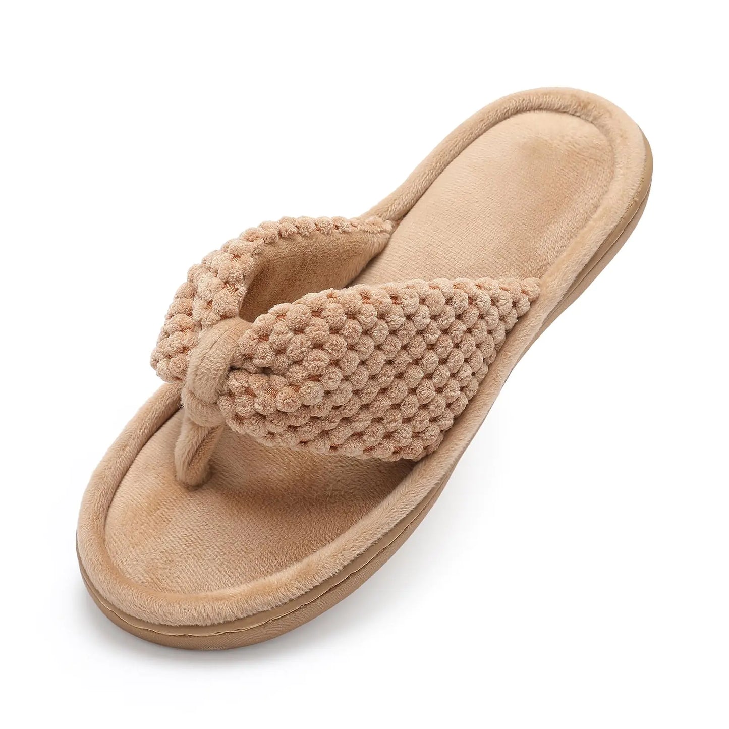 Parlovable Women's Flip Flop Slippers Memory Foam Slip on Thong Slipper, Breathable Cozy Open Toe House Shoes, Anti-Skid Rubber Sole Sandal Indoor Outdoor 9-10 Camel