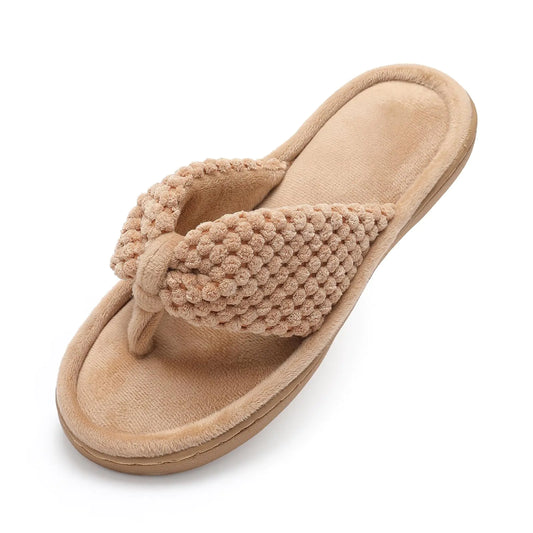 Parlovable Women's Flip Flop Slippers Memory Foam Slip on Thong Slipper, Breathable Cozy Open Toe House Shoes, Anti-Skid Rubber Sole Sandal Indoor Outdoor 9-10 Camel