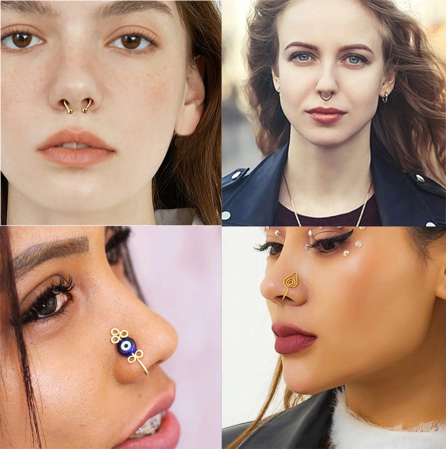 Fake Nose Ring Hoop Fake Septum Fake Nose Ring Stud Faux Fake Nose Ring Piercing Nose Cuffs for Non Pierced Nose Magnetic Nose Ring Jewelry for Women Men 20 Pcs-Gold