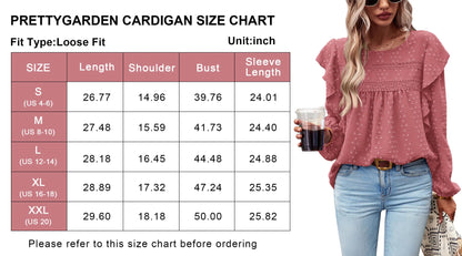 PRETTYGARDEN Women's Long Sleeve Blouses Ruffle Swiss Dot Crochet Loose Fit 2024 Fall Tunic Dressy Casual Tops XX-Large Dark Pink