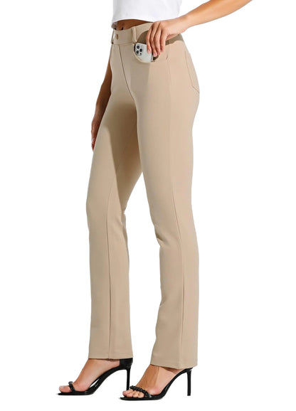 Willit Women's Yoga Dress Pants Straight Leg Work Slacks Stretchy Office Casual Pants 4 Pockets Belt Loops 29''/31''/33'' X-Small Long 33 Inches Khaki