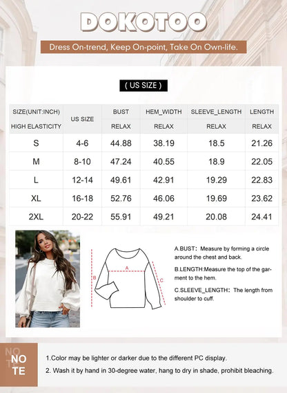 Dokotoo Women's Sweater 2024 Fall Winter Long Sleeve Casual Tops Ribbed Hem Knitwear Lantern Pullover Sweater Medium Gray