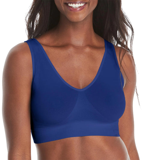 Hanes Women's Cozy Wireless Bra, Full-Coverage Pullover Bra, Seamless T-Shirt Bra Medium Clematis Blue