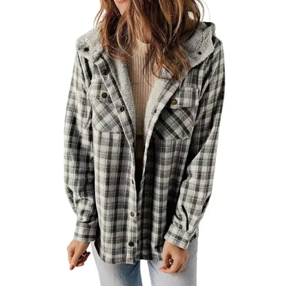 Casual Plaid Hooded Woolen Coat