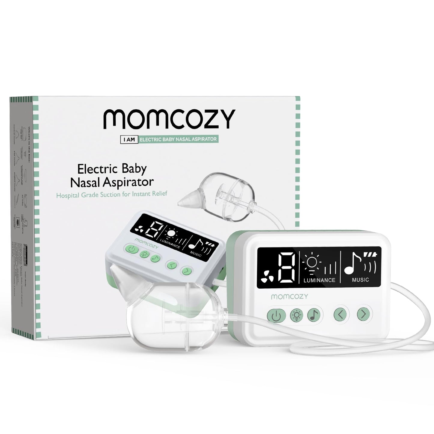 Momcozy Nasal Aspirator for Baby [Hospital Grade] 70kPa Electric Nose Aspirator for Toddler Baby Nose Sucker with 9 Suction Levels Automatic Nose Cleaner with 3 Silicone Tips 9 Music and 3 Lights