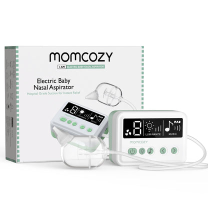 Momcozy Nasal Aspirator for Baby [Hospital Grade] 70kPa Electric Nose Aspirator for Toddler Baby Nose Sucker with 9 Suction Levels Automatic Nose Cleaner with 3 Silicone Tips 9 Music and 3 Lights