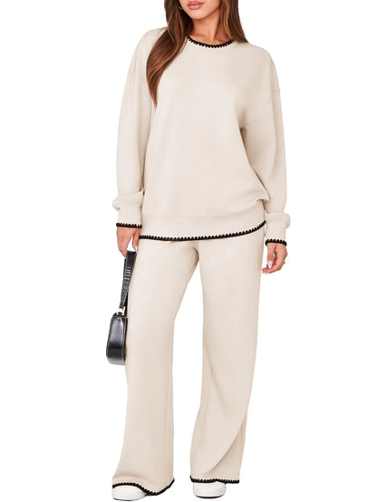 Glamaker 2 Piece Sets For Women Fall Lounge Set Comfy Two Piece Sets for Women Airport Travel Outfits (Apricot L)