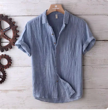 Men's Fashion Solid Color Retro Distressed Linen Shirt