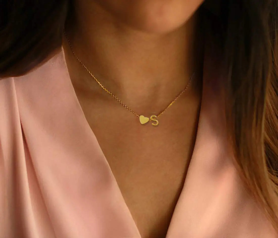 Glimmerst Initial Heart Necklace,18K Gold Plated Stainless Steel Tiny Heart Letter Necklace Personalized Monogram Name Necklace for Women R