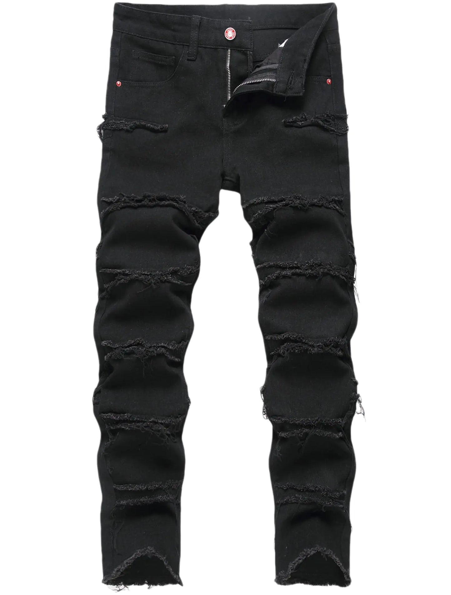 Anbreuinron Boys Black Stacked Jeans Skinny Fit Ripped Destroyed Distressed Fashion Comfy Denim Jeans Pants288A8