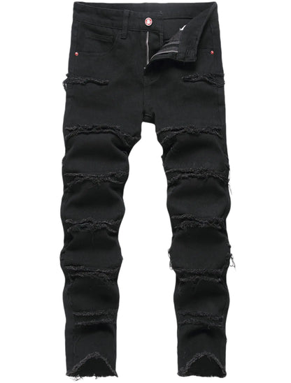 Anbreuinron Boys Black Stacked Jeans Skinny Fit Ripped Destroyed Distressed Fashion Comfy Denim Jeans Pants288A8