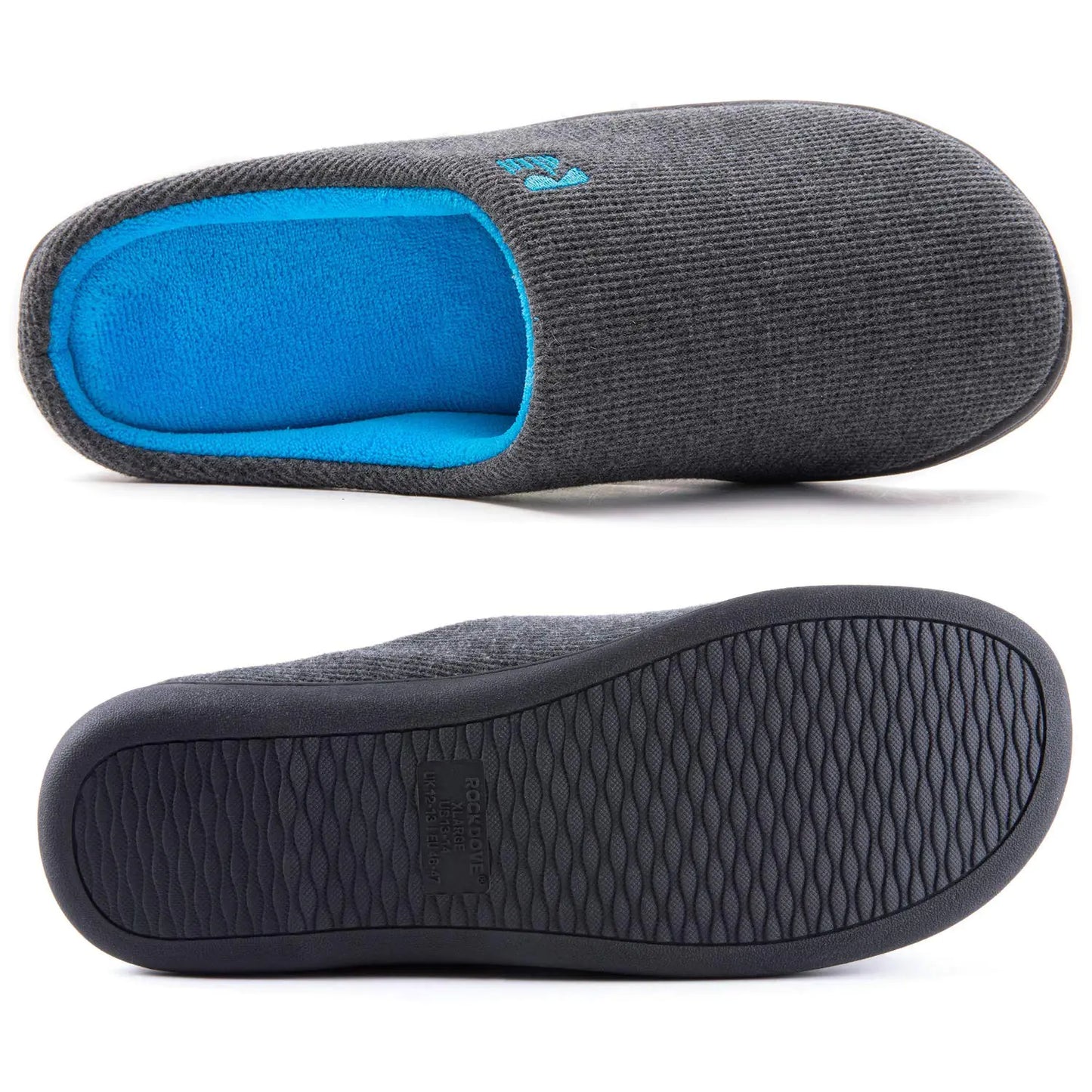 RockDove Men's Original Two-Tone Memory Foam Slipper 9-10 Dark Grey/Blue