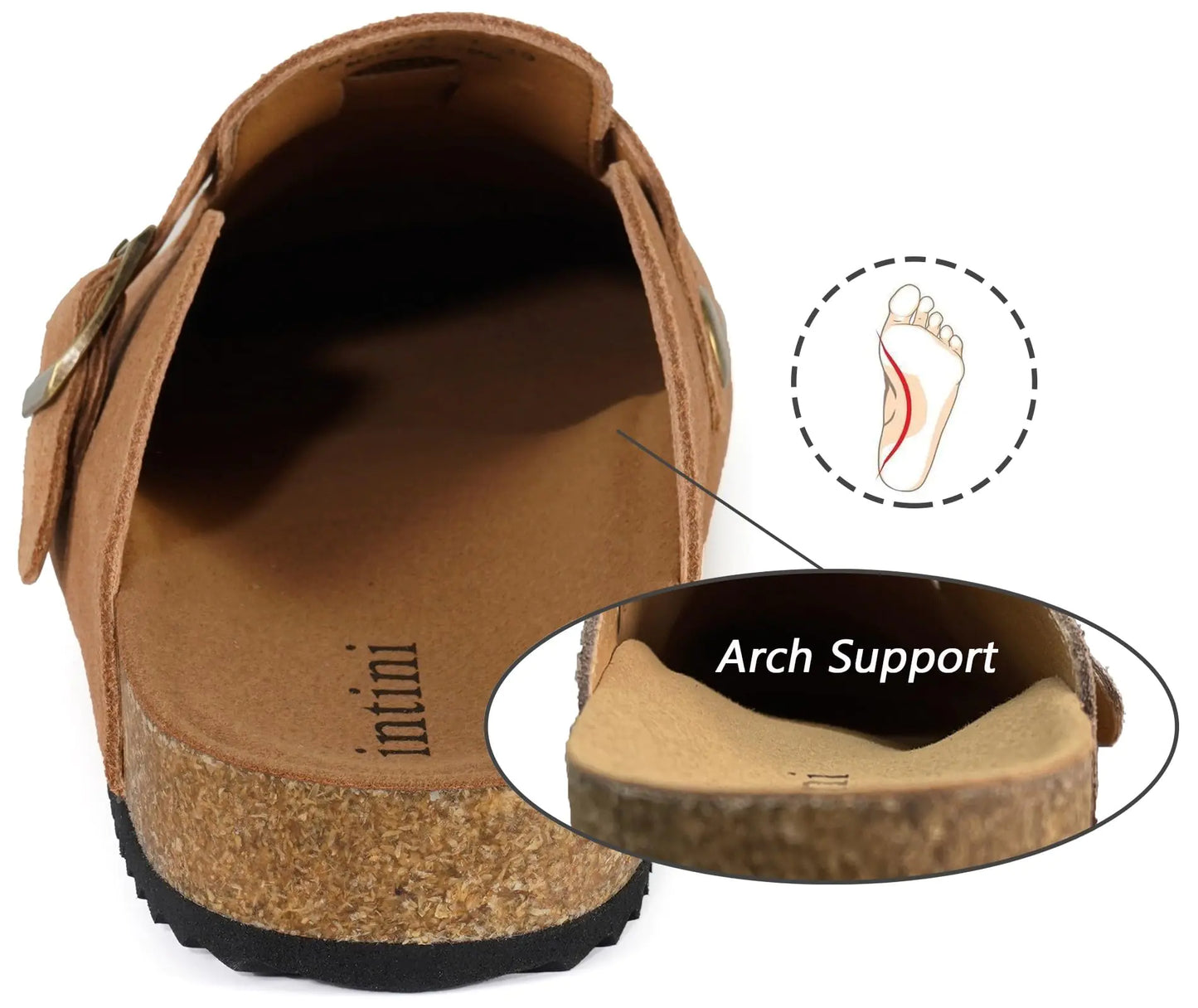 Intini Womens Suede Clogs Mens Leather Mules Cork Footbed Sandals with Arch Support 13 Women/12 Men Light Brown