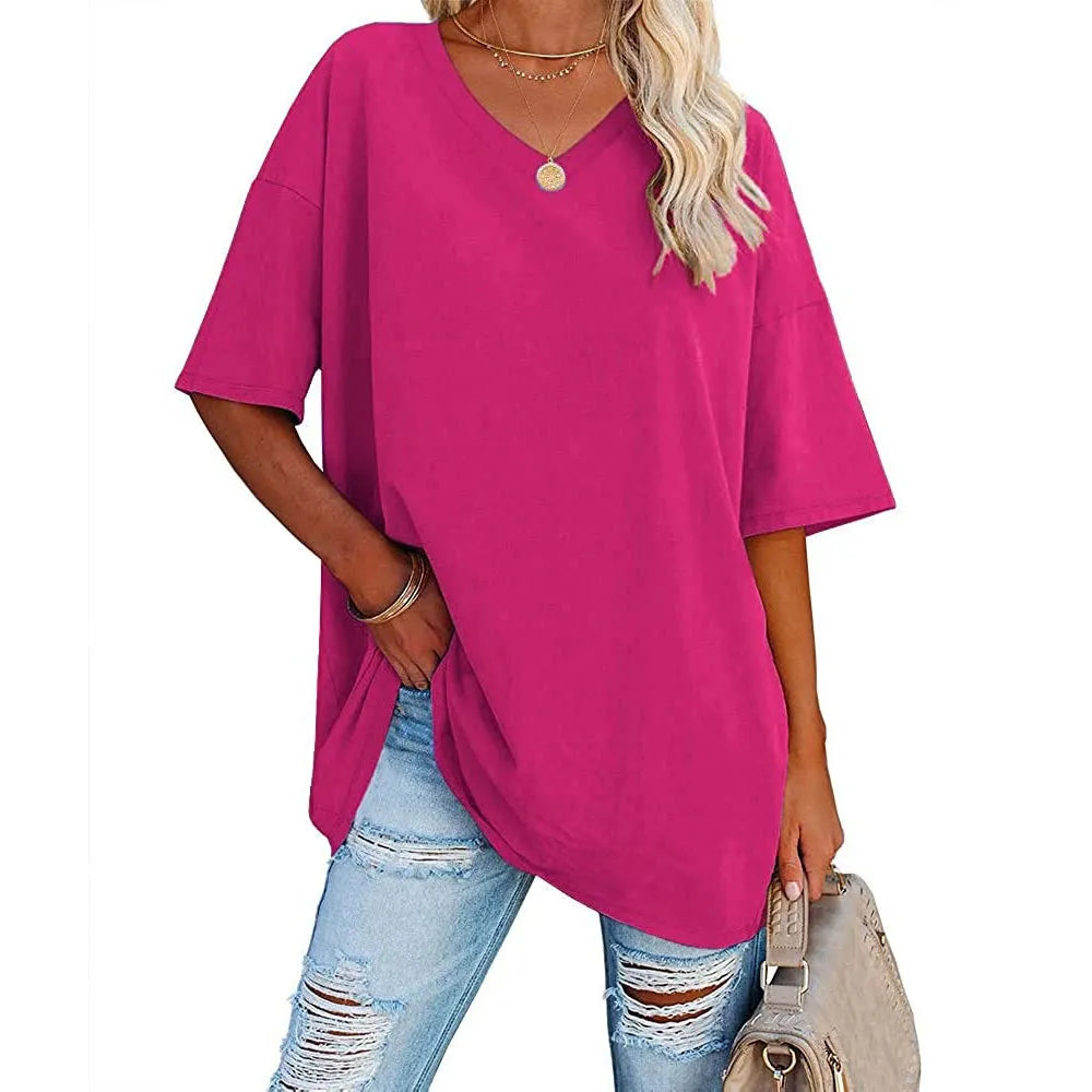 Women's Loose Short-sleeved V-neck T-shirt