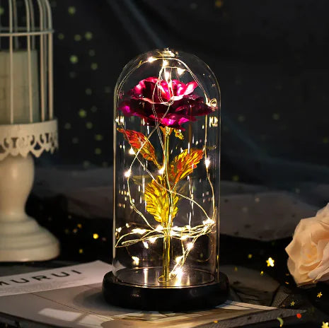 Enchanted Forever Rose Flower in Glass LED Light Christmas Decoration