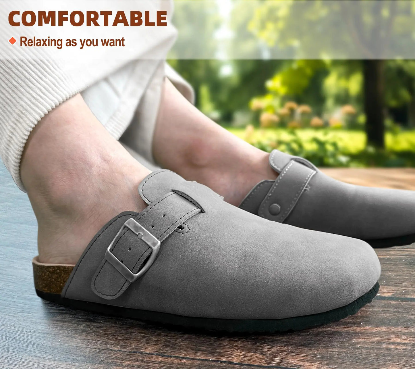 BULLIANT Comfort Clogs Slippers Sandals Nurse Work Shoes Unisex for Men Women with Cushioned Cork-Footbed 13 Women/11 Men Light Grey3402