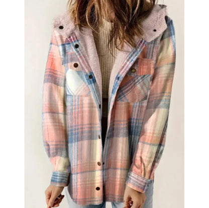 Casual Plaid Hooded Woolen Coat