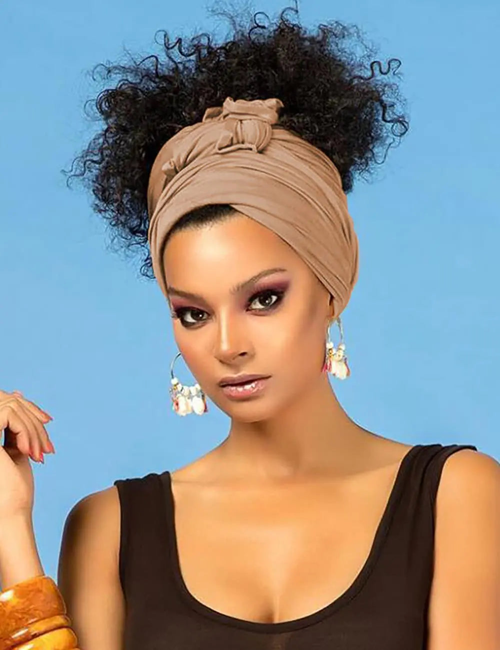 Harewom Head Scarves Wrap Turban for Black Women Long Lightweight Fashion Solid Color Hijab Jersey Headband for Braids Camel 1pcs -Camel