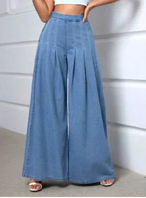 Light Blue High Waisted Wide Leg Baggy Jeans for Women