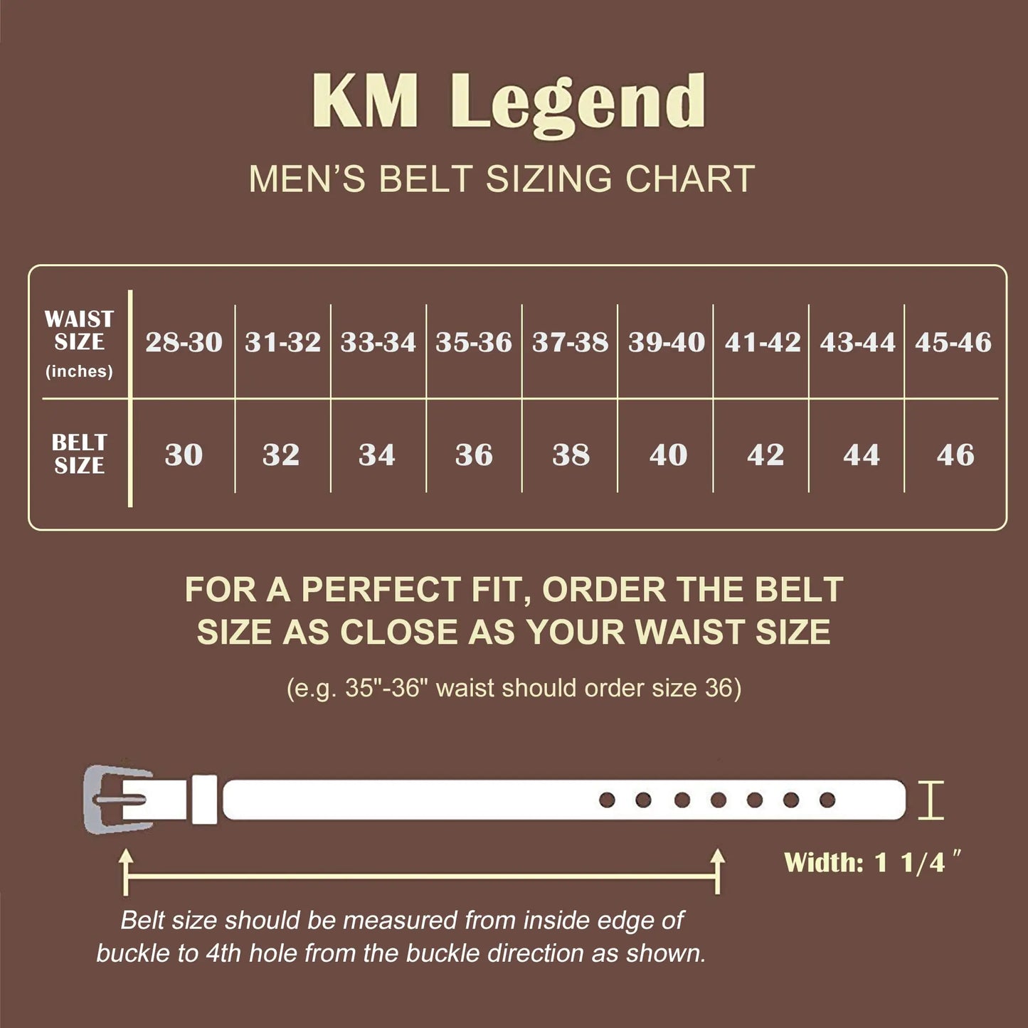 KM Legend Men's Leather Dress Belt-Classic & Fashion for Work Business and Casual 36 Essential Brown