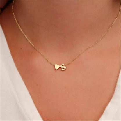 Glimmerst Initial Heart Necklace,18K Gold Plated Stainless Steel Tiny Heart Letter Necklace Personalized Monogram Name Necklace for Women R