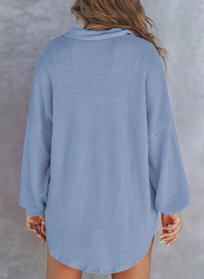 Astylish Women Waffle Knit Tops Henley Shirts Long Sleeve V Neck Solid Color Casual Tunics Large X Sky Blue