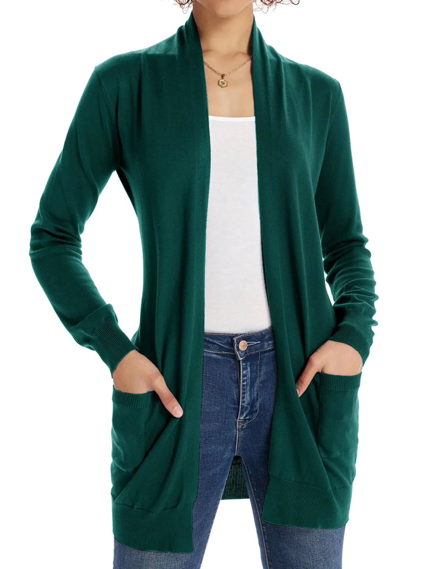 GRACE KARIN Women Lightweight Cardigan Sweaters with Pocket Long Sleeve Shrugs Dark Blue Green XX-Large