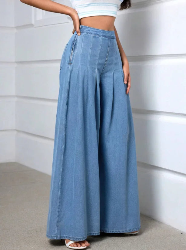 Light Blue High Waisted Wide Leg Baggy Jeans for Women